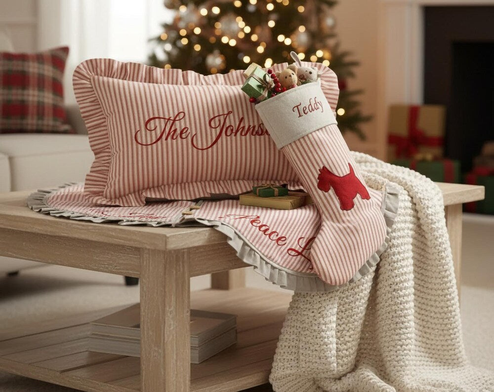 Personalized Red Ticking Stripe Pillow