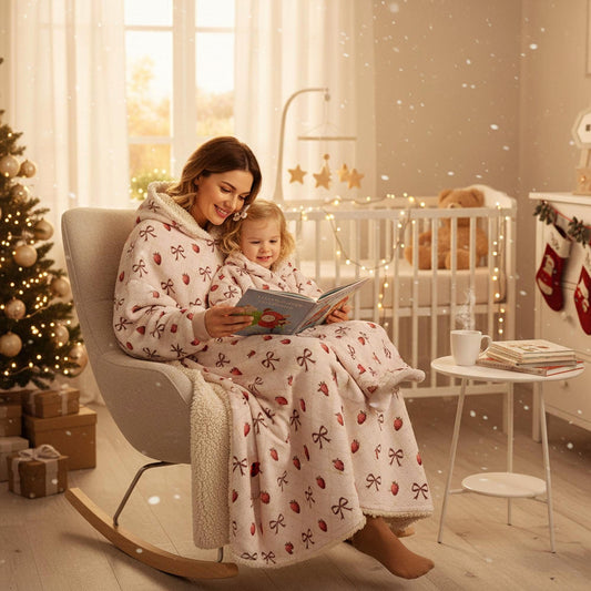 Strawberry Sherpa Hooded Blanket – Personalized Wearable Throw, Christmas Gift