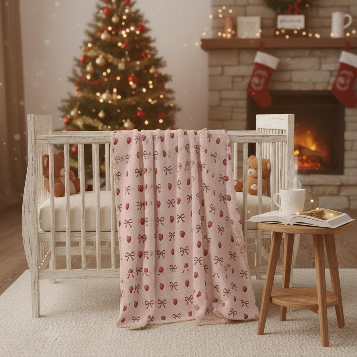 Strawberry Sherpa Hooded Blanket – Personalized Wearable Throw, Christmas Gift