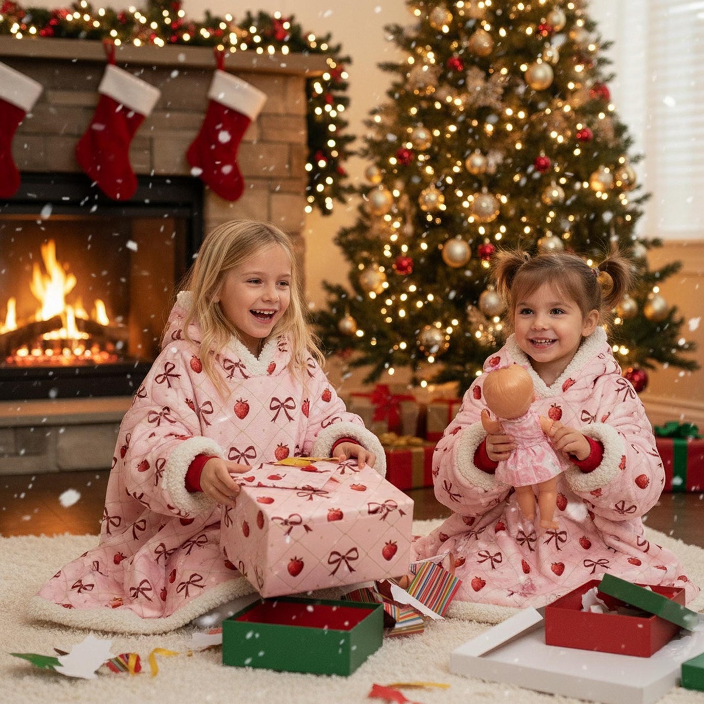 Strawberry Sherpa Hooded Blanket – Personalized Wearable Throw, Christmas Gift