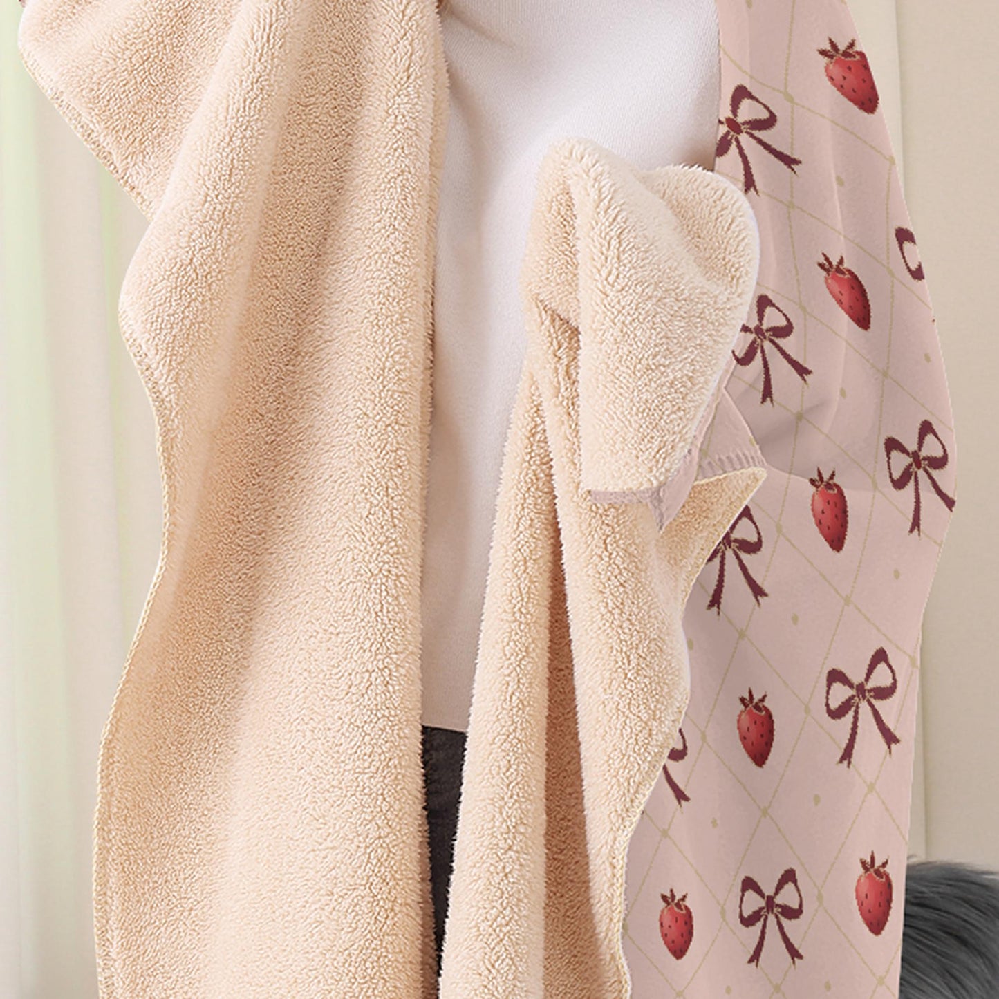 Strawberry Sherpa Hooded Blanket – Personalized Wearable Throw, Christmas Gift