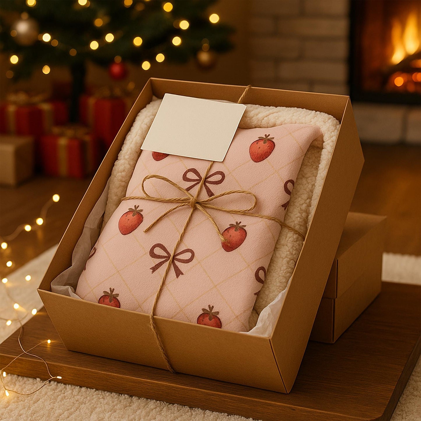 Strawberry Sherpa Hooded Blanket – Personalized Wearable Throw, Christmas Gift