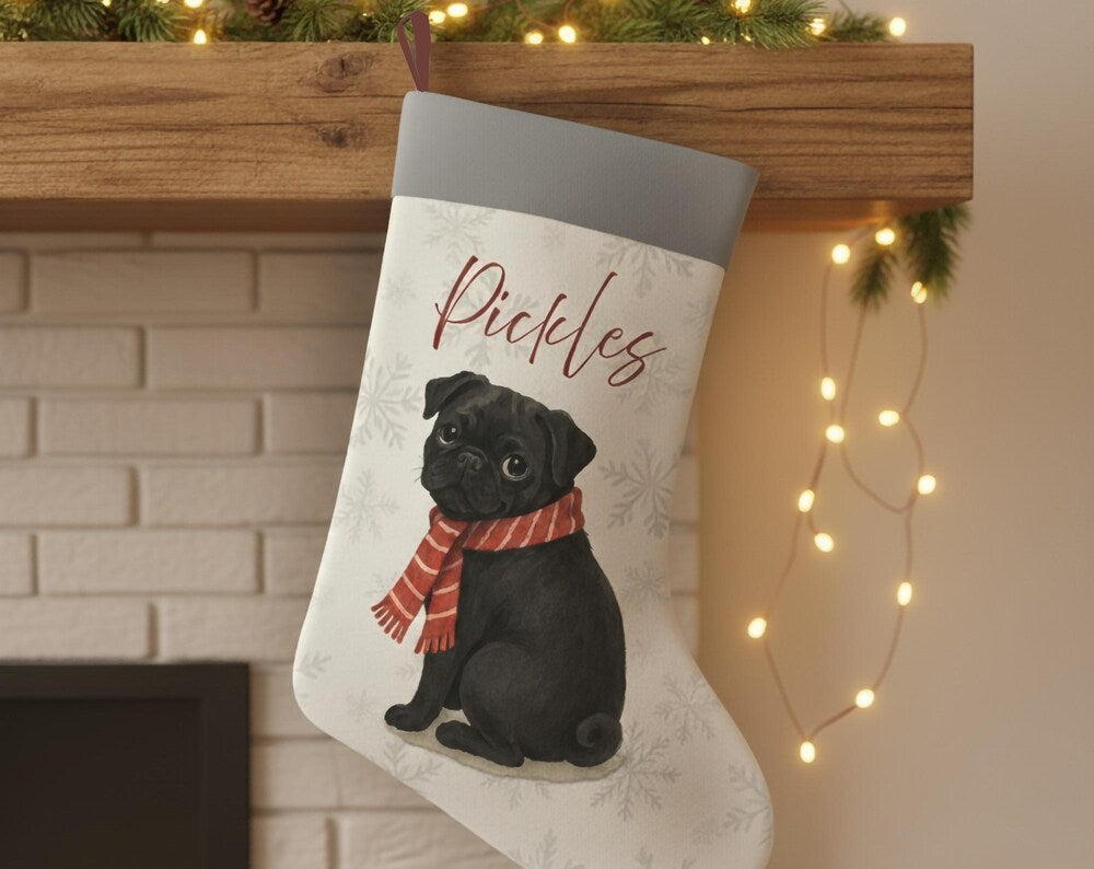 Personalized Black Pug Christmas Stocking
